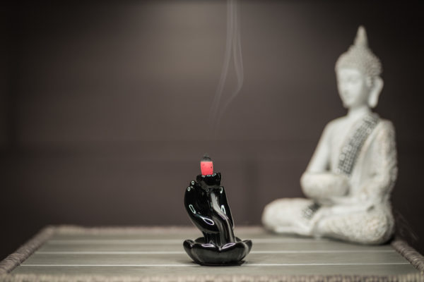 Incense Burner Hand and Lotus smoke front view